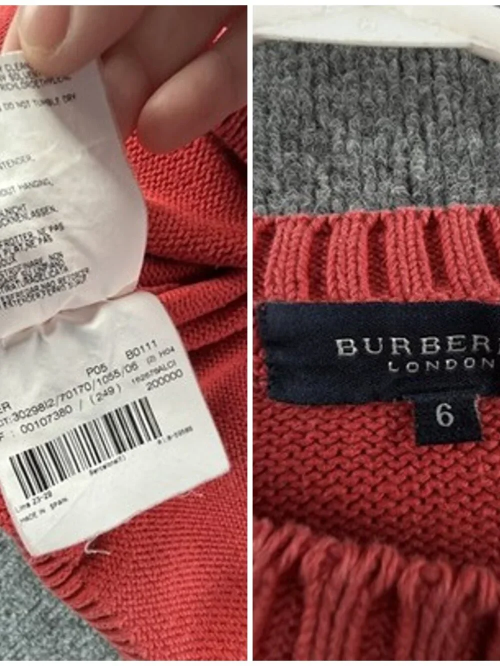 Burberry London Sweater Red Logo Mens Crew Neck Pullover 6 Long Sleeve Solid